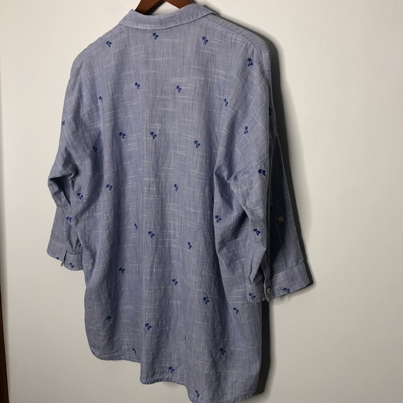 Mavi Light Blue Button Down Palm Tree Embroidery - Picture 4 of 9